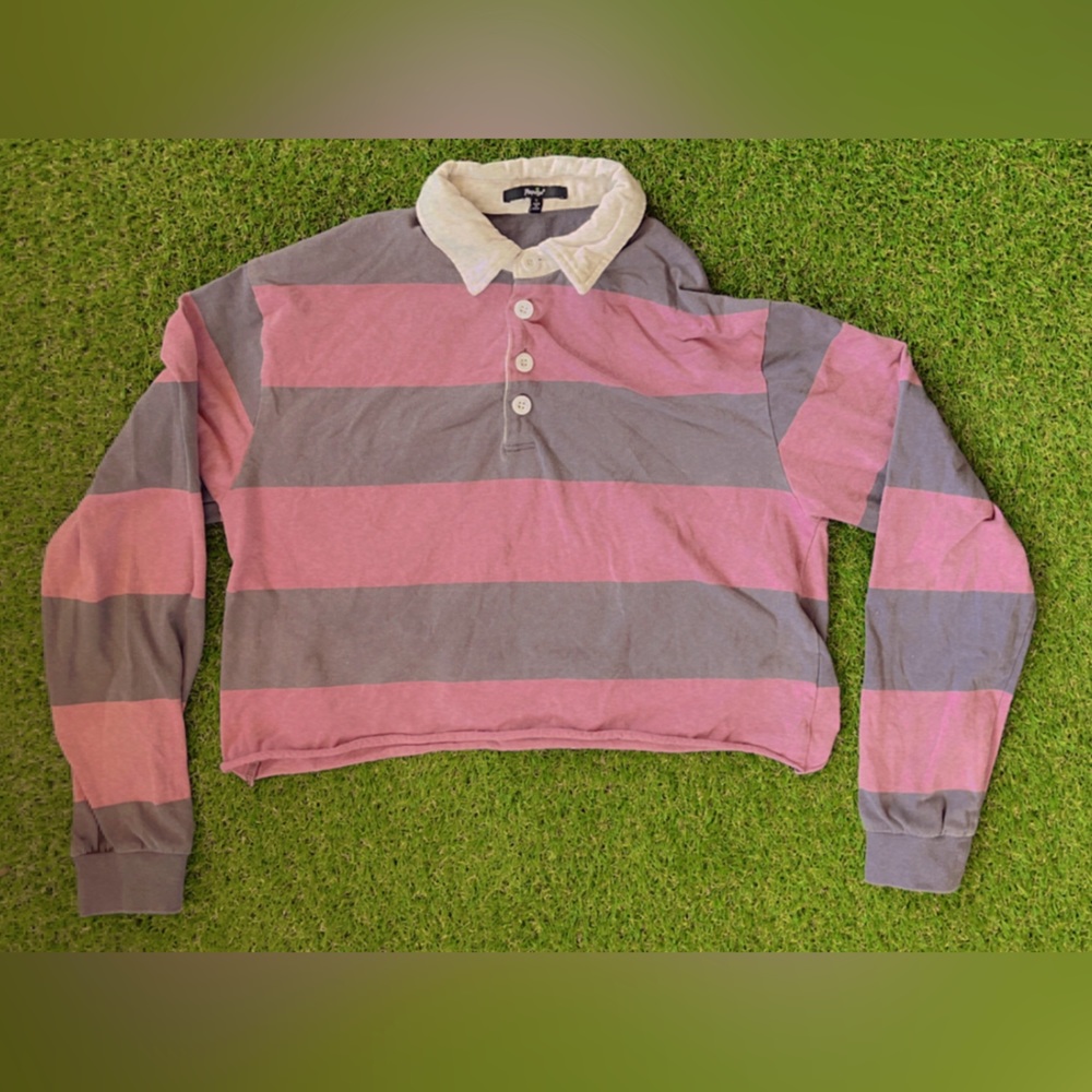 Cropped pink white and purple sweater